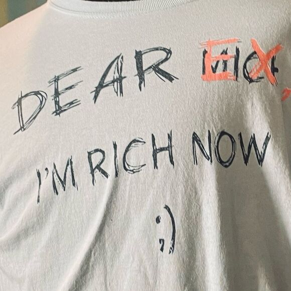 Vintage Tee Shirt - Blue - Dear Ex Im Rich Now - L - Short-Sleeve Shirt - Y2k - Picture 7 of 10